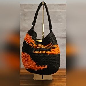 Crochet Hobo Bag In Black & Orange